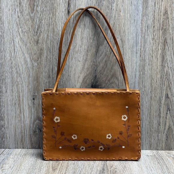Fossil Handbags - Vintage FOSSIL Tan Leather Purse Floral Tooled Embossed Boho Country Girl Bag